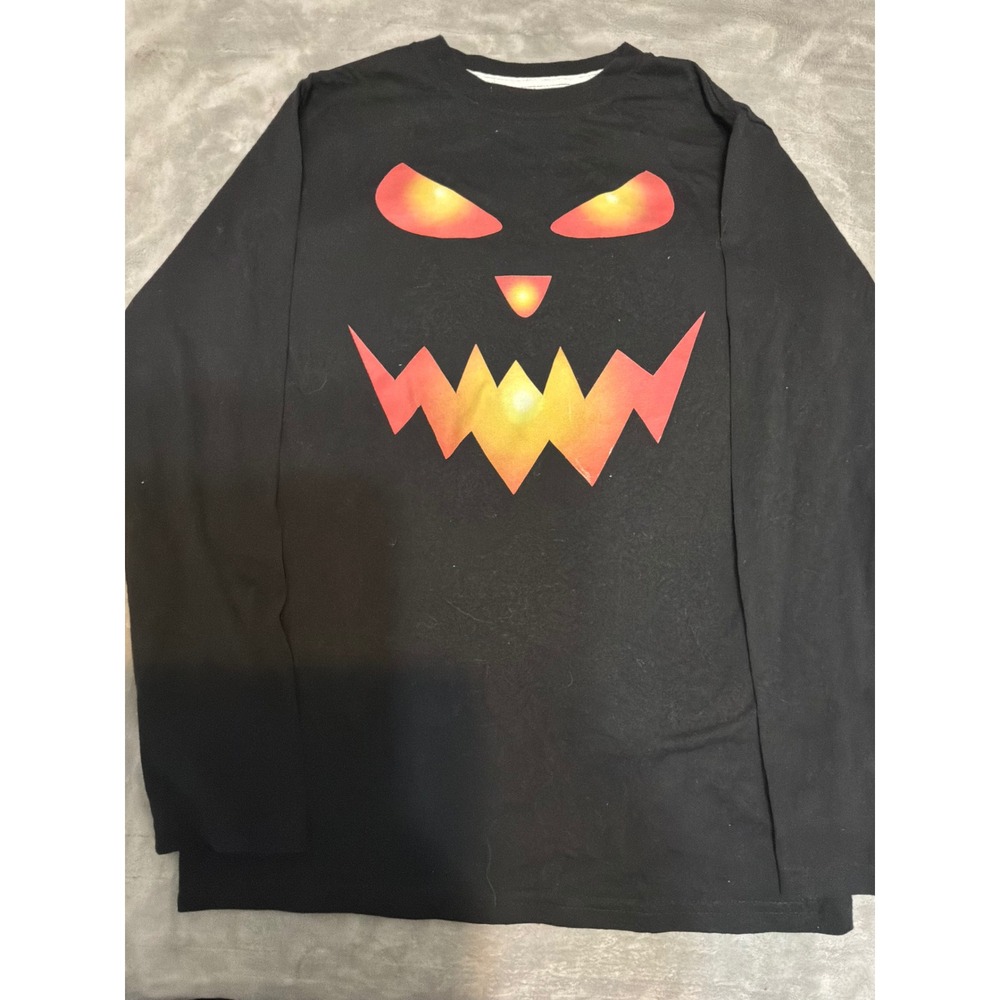 10 Threads Kids Black Halloween Jack O Lantern Long Sleeve Graphic Tee L 10/12